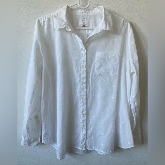 LOFT Tops - Loft White Button-Up Shirt with Embroidered Details L